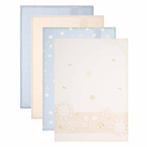 THUN Set 4 strofinacci con cestino, 100% cotone, Collezione Elengance, strofinaccio 40x60 cm; cestino 18x18 cm