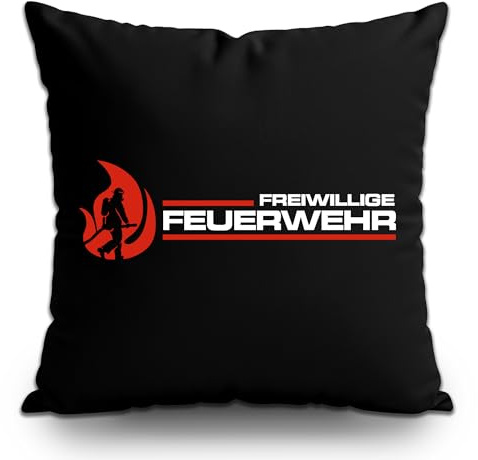 UGLYSHIRT Feuerwehr Kissen | Kissen mit FFW Motiv – Sofa Deko für Retter & Helden – Geschenk für Freiwillige Feuerwehr 40x40 cm | M1 Schwarz mit Füllung