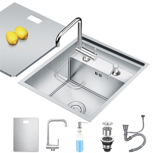 Fregadero oculto de barra de cocina con grifo plegable, de acero inoxidable oculto, estación de trabajo, fregadero individual para cocina pequeña preparada RV (plateado, 30 x 45 x 22 cm)