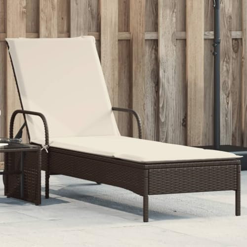 HaoChrymec Sonnenliege mit Rollen und Auflage Braun, Poly Rattan, Verstellbare Rückenlehne, Komfortabel, Outdoor Liege, Camping Liegestuhl, Strand Liege, 61 x 161 x 87 cm