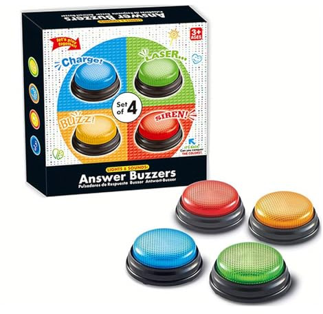 GERUI 4 Stück Antwort-Buzzer, Buzzern für Trivia-Spiele | Lernspielzeug ab 3 Jahren, Mehrfarbig, Kinder,perfekt für Familien-Quizabende und Unterrichtsaktivitäten im Klassenzimmer