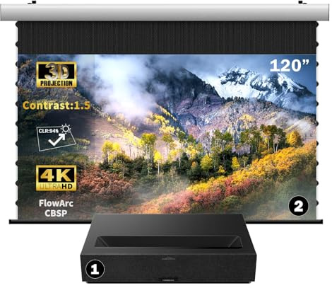 Formovie Theater Premium 4K UST Projector with FlowArc 120 CBSP Screen | 2200 ISO Lumens | 94% Ambient Light Rejection | Dolby Atmos & 3D Ready | Smart Auto Alignment