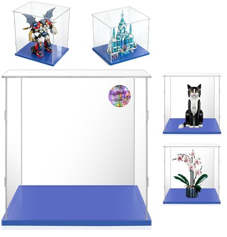 35x30x45 Acryl Vitrine für Lego Orchidee Botanical 10311 71834 21349 43244 | für Ninjago Figuren Dragons Rising,Tuxedo Cat,Elsa Winterpalast,Staubschutz,Klar,Schnelle Installation,Blau Basis