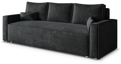 Masseno Sofa MENI LM mit Schlaffunktion, Sofa mit Bettkasten, Wohnzimmersofa, Couch, Soffa, Bettsofa, Couchgarnitur- Schwarz, LUMO 80