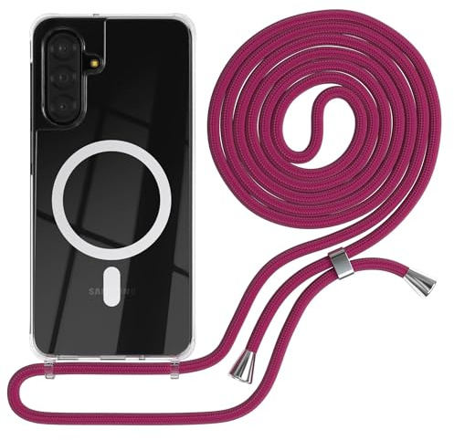 EAZY CASE - Handykette kompatibel mit Galaxy A17 Kette zum Umhängen Stoßfest Handyhülle für Galaxy A17 Silikon Hülle mit Band Handytasche Transparent als Fallschutz in Pink