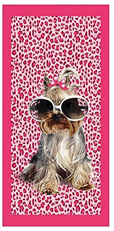Strandtücher Badetuch Schnell Trocknend Wasseraufnahme Microfiber 3D Pferd Lustiger Welpe Flamingo Handtücher,Reisen Surfen Sauna 70 x150 cm (Pink Leopard-Hund)