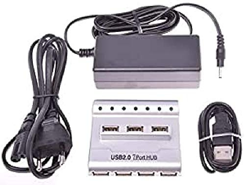 PremiumCord USB Hub 7 Port mit Netzteil, USB 2.0 high Speed, bis zu 480 Mbit/s, integriertes Kabel