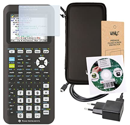 TI-84 Plus CE-T Python Edition + Erweiterte Garantie von CALCUSO + Ladekabel + Lern-CD (Deutsch) + WYNGS Schutzfolie + WYNGS Schutztasche schwarz (channable auslauf)
