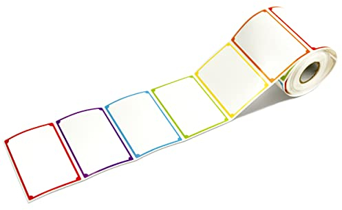 300 Stück Namensschild Aufkleber mit perforierter Linie für Schule, Büro oder zu Hause (6 bunte Bordüren, 9 x 5,6 cm)