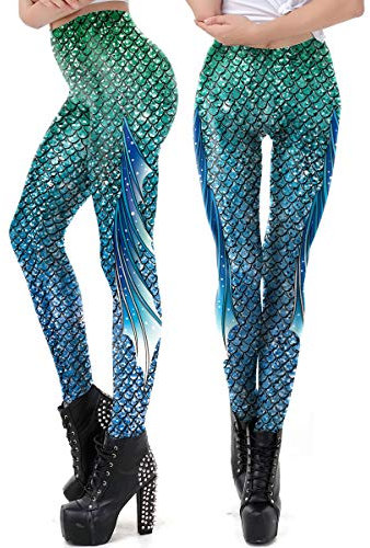 FVCENT Leggins Meerjungfrau | Damen Leggings Mermaid Meerjungfrau Glanz Leggings Fisch Schuppen Scale Glänzend Strumpfhose Hüfthose Hose Skinny Pants für Karneval Kostüm (KDK1918, L)