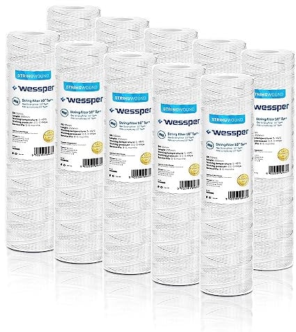 10x Wessper Cartouche Sédiment Bobinée pour l'osmose inverse, l'eau alimentée par le pôle et la filtration des particules - 5 microns