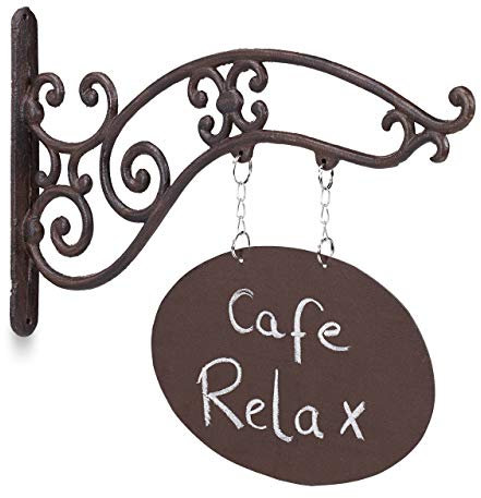 Relaxdays 2X Insegna Negozio, Cartello a Bandiera dal Design Antico, da Scrivere, a Braccio, Ghisa, Bar & attività, Marrone