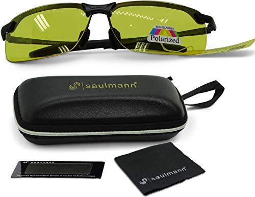 Saulmann® Polarisierte Nachtsichtbrille, UV-Schutz, Blendschutz Nachtfahrbrille zum Autofahren, Ultraleichtes Metal-Gestell – SM6781
