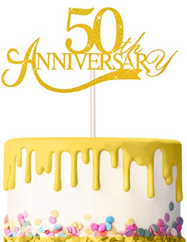 3 Pieces 50th Anniversary Cake Toppers Glitter 50th Anniversary Birthday Cake Topper Picks Decoration for Birthday Wedding Celebration Supplies