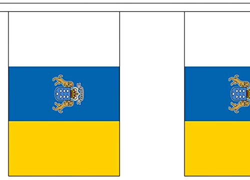 Banderines de Islas Canarias - España - Banderines de 9 metros - Poliéster - 30 banderas por 9 m de longitud - FlagSuperstore©