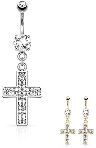 Treuheld® | Bauchnabelpiercing mit Kreuz | 3 Farben [01.] - Silber