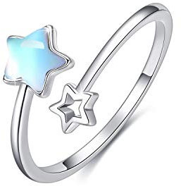 Stern Mondstein Ring 925 Sterling Silber Lucky Star Ring Offener Ring für Frauen Synthetischer Mondstein Schmuck Verstellbar Ring Neujahrs Geschenk für Mutter Freundin