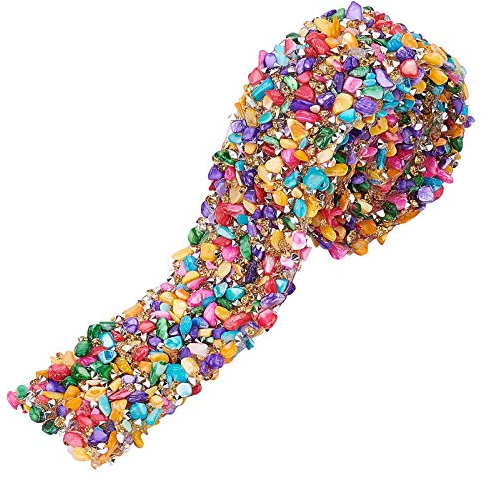 PandaHall Kristall Strass Trim Hotfix Band Bunte künstliche Edelstein Perlen Eisen auf Applique Kette Verzierung Nähen Zubehör für DIY Hochzeit Brautkleid Schuhe Telefon Dekor, 3,7 cm Breite