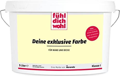 Fühl Dich Wohl Wandfarbe Gelb Buttergelb hohe Deckkraft matt hochdeckend 5l | Für Wände, Decken, Putz, Tapete & Altanstriche, hohe Deckkraft, geruchsarm, tropfgehemmt, Renovierung & Neuanstrich