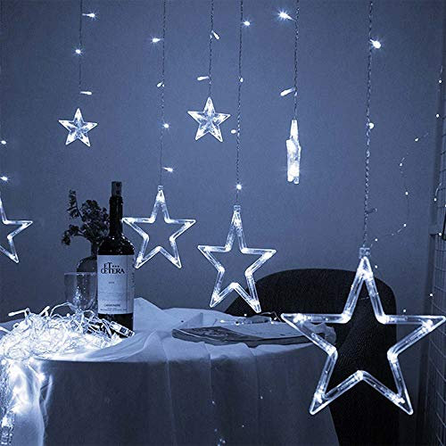 LucaSng LED Curtain Lights,12 Stars 138 LED Curtain String Lights Memory Window Lights with 8 Modes Decoration for Christmas, Wedding, Party,Patio Garden, Valentine's Day Home Decorations (White)