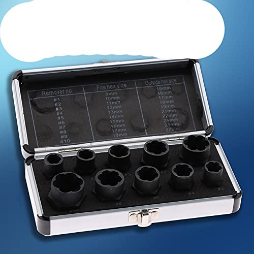 10 pz/set Bulloni danneggiati Dadi Viti Rimozione Estrattore Set di strumenti per la rimozione (9-19 mm) Kit di utensili per filettatura Dadi neri con 4 stili-10 pezzi di altezza con scatola