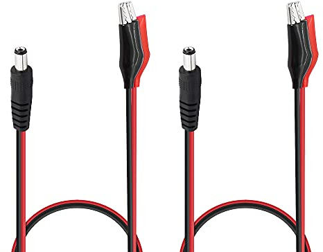 YACSEJAO DC Jack macho a cable de alimentación de pinza de cocodrilo 50 CM / 19,7 pulgadas 2,1 mm x 5,5 mm 12V DC macho a cable de alimentación de pinza de cocodrilo (2 piezas)