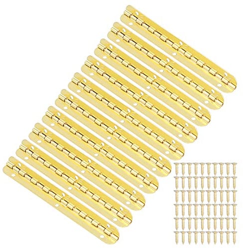 Agatige 10 Pcs Piano Hinge, 100mm Iron Oval Wooden Box Hinge 90 Degree Yellow Long Strip Hinge Hardware Buckle Hinge