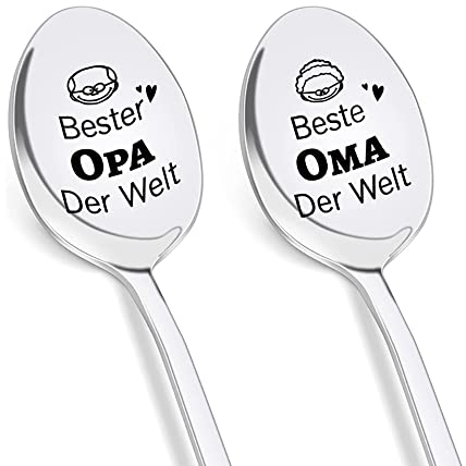 Senidea 2 Stück Edelstahl Kaffeelöffel Gravur mit Beste Opa und Oma der Welt, Geschenke zum Geburtstag für Oma und Opa Geburtstagsgeschenk Geschenk für Großeltern