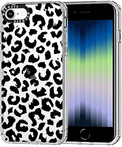 MOSNOVO für iPhone SE/iPhone 8 / iPhone 7 Hülle – Durchsichtige, schlanke, stoßfeste TPU+PC-Handyhülle, [6,6 Fuß Fallschutz/Anti-Abziehen] - Schwarzer Leoparden-Print