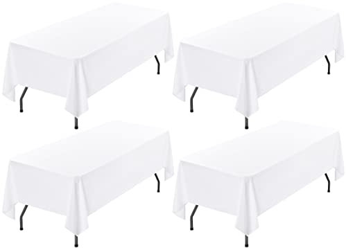 Showgeous 4 Stück Tischdecke Weiße Tischdecken 153×260cm Rechteckige Tischdecke aus Polyestergewebe Waschbare Tischdecke Tischtuch für Restaurant Restaurant Buffetpartys und Camping