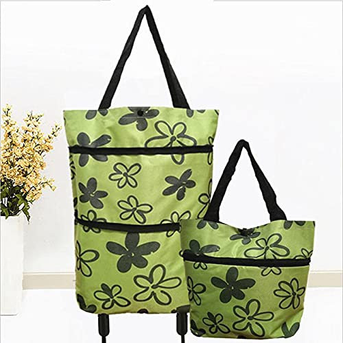 VALINK 2-in-1 wiederverwendbare Einkaufswagen-Taschen & Aufbewahrungskörbe, faltbar, wiederverwendbar, grün/blumen