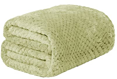 Dreamscene Luxury Waffle Popcorn Mink Soft Warm Throw Over Sofa Bed Blanket - 125 x 150cm - Sage Green