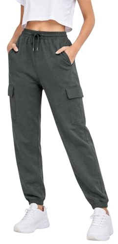 True Face Ladies Trousers Fleece Womens Joggers Cargo Combat Bottoms Casual Elasticated Women Sweatpants with Pockets Charcoal 2XL