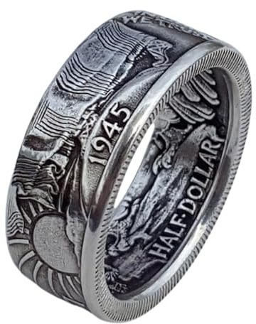 LRGKMCWTOB 925 Sterling Silver Vintage Morgan Silver Dollar Coin Design American Coin Ring Fashion Jewelry Handmade Ring (Size 12)