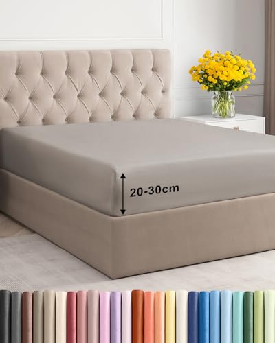 Spannbettlaken für kleines Doppelbett, Luxus-Hotel-Spannbetttuch für Einzelbett, für Matratzen bis zu 30 cm, 120 x 190 x 30 cm, weich, bequem, knitterfrei, atmungsaktiv, nur Spannbetttuch, Hellgrau