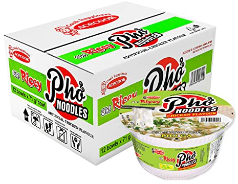 Acecook Oh! Ricey Instant Rice Noodle - Pho Noodles Chicken Flavour 71g (12 Bowls)
