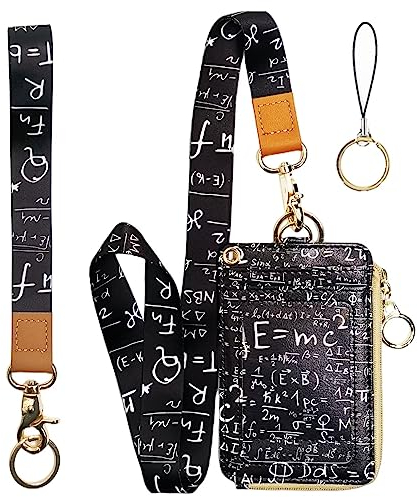 Mathe Lanyard Wallet with Zipper,Lanyards for ID Badges Card and Keys,Fashionable ID Card Holders with Retractable Lanyards,Cute Neck Lanyard Teacher ID Badge Holder for School Studnt Teens
