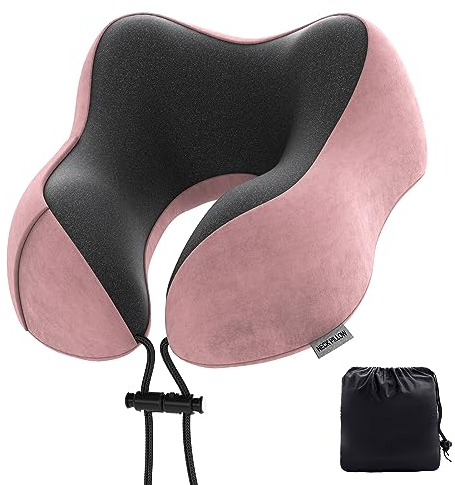 Senders Reisekissen Memory Schaum Nackenkissen leicht Schnellpackung für Flugzeug Zug Auto Nackenstützkissen für Reisen Camping (Pink)
