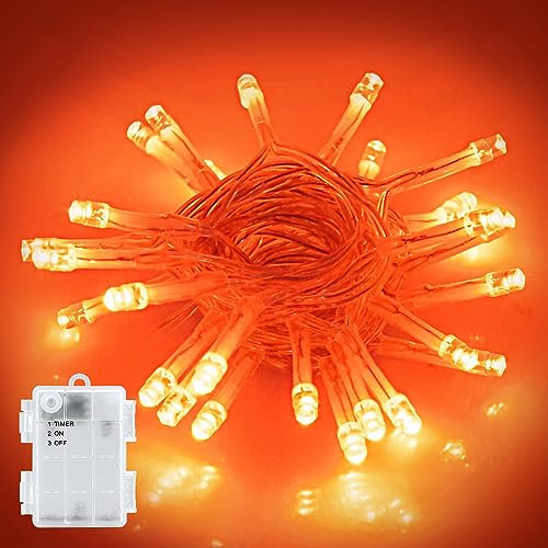 cshare Halloween Orange Lights, 3M 30LED Fairy Lights Battery Operated with Timer, IP65 Waterproof String Lights for Halloween Decorations, Autumn, Porch, Window, Indoor, Outdoor.
