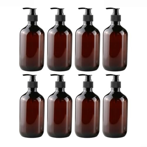 Lot de 8 flacons vides en PET marron rechargeables de 500 ml avec pompe à lotion et distributeur de