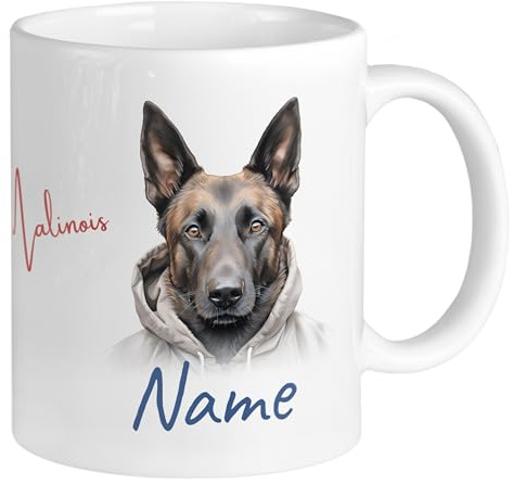 GRAZDesign Taza con perro pastor belga y nombre personalizado, taza con nombre para niños, adolescentes y adultos, cerámica, 330 ml