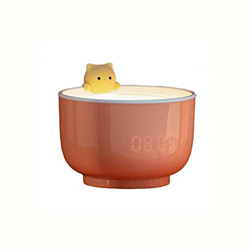 BONOOL Alarm Clocks Cartoon Cat Cup Shape Night Lights Clock USB Powered Cats Teacup ABS LED Night Light Digital Clock for Desk Gifts (Color : Rosso)