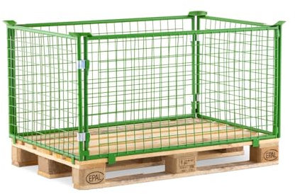 HEMMDAL Palettenaufsatz ohne Klappe | 800 kg Tragkraft | HxBxT 60 x 120 x 80 cm | Grün | 5 x 5 cm Maschenweite | Euro-Paletten | Gitteraufsatzrahmen aus Stahl | stapelbar | Steckkonstruktion