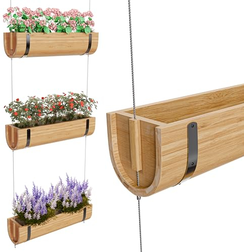 Omniverse Jardinera de bambú – Diseño único – Altura ajustable flexible – Interior y exterior – Jardín para hierbas y plantas – sostenible – Certificado – Montaje en techo – Ahorra espacio