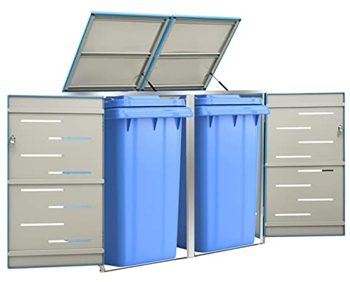 Cosisti Abri Poubelle Exterieur Double Abri pour Poubelle Double Conteneur pour 2 poubelles Cache-Poubelle Couvercle de Poubelle, Cache Poubelle Abri INOX-Bleu-2 poubelles
