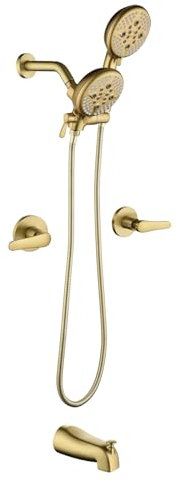 2 Griffe Wanne Duscharmatur Set Duschsystem mit Wannenauslauf Badewanne Wasserhahn Set Dusche Wanne Combo Set Komplett Wanne und Dusche Trim Kit Gebürstetes Gold