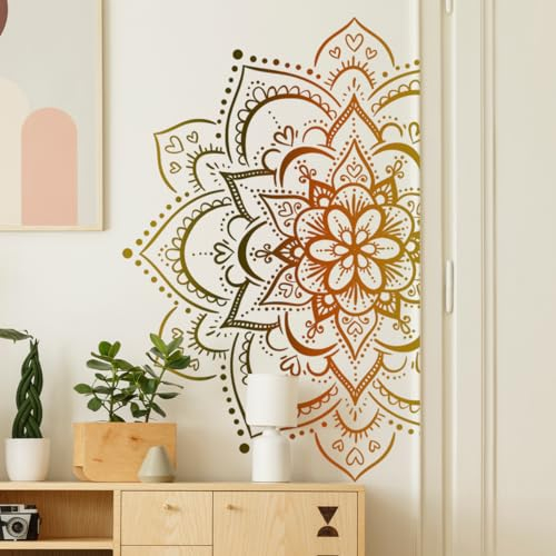 Wandtattoo Golden Mandala Wandsticker Wanddeko für Wohnzimmer Schlafzimmer Sofa Hintergrund,Wandaufkleber Kinderzimmer Mädchen und Jungs,Wandaufkleber Diy Wandkunst Dekor