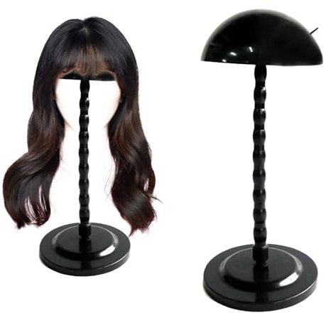 SRTSTR 2 Pezzi Porta Parrucca, Testa per Parrucca Rimovibile Antiscivolo Supporto per Parrucca Testa per Parrucche Corte e Lunghe,Cappelli (Nero)