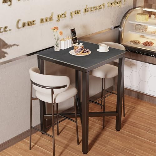 FATIVO Bartisch Marmor Bistrotisch Hochtisch 105 cm, Schwarz Stehtisch Quadratisch Küchentisch Stabiler Stehbiertisch mit Metallgestell für Küchen Restaurant Cafe 70x70cm