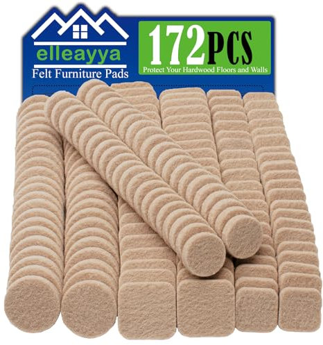 Sticky Felt Furniture Pads, Felt Floor Protectors for Furniture legs (172PCS: Circular and Square. Sizes: 19mm and 25mm. 5mm Thick, Beige)
